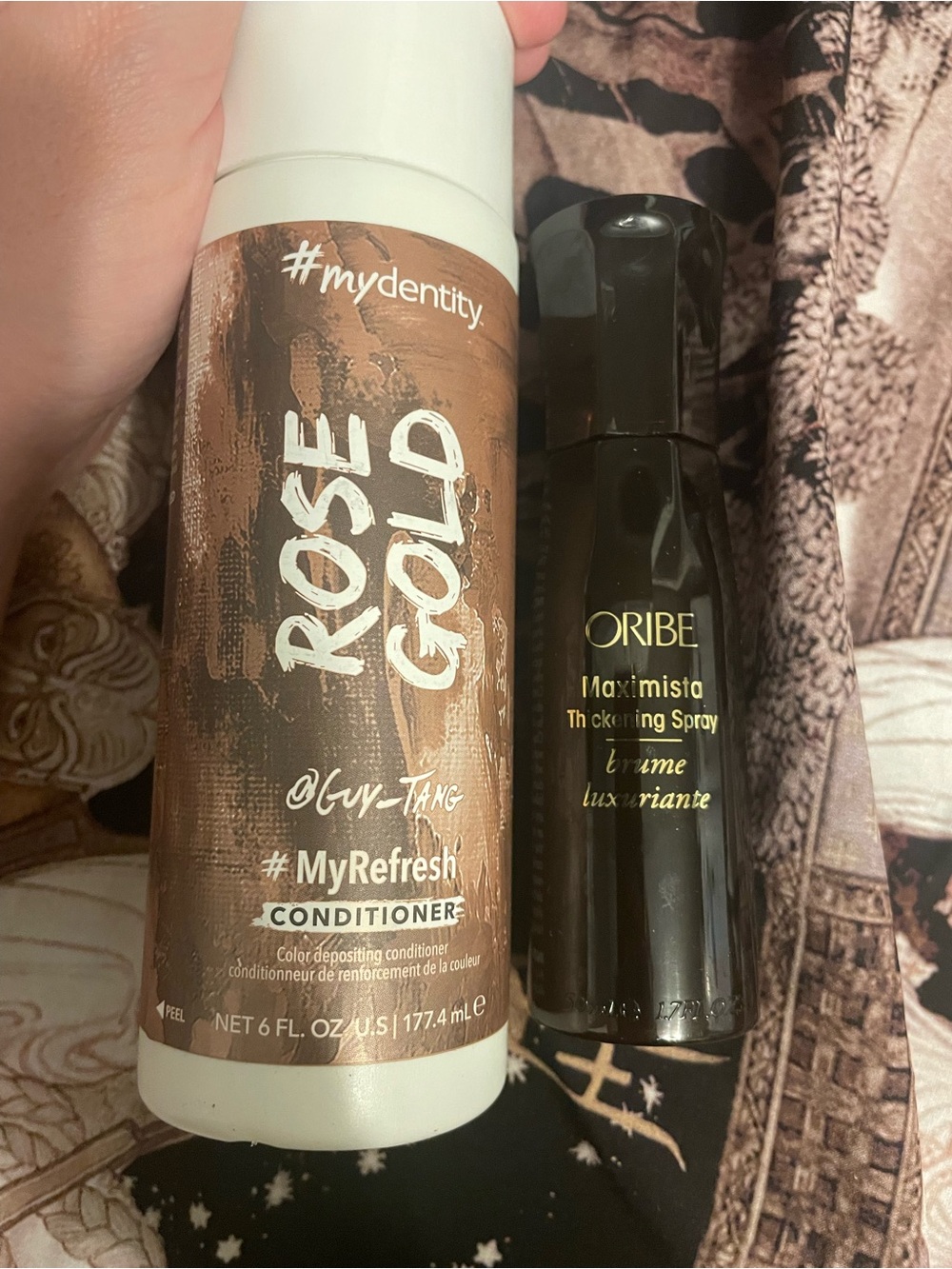 Rose Gold Color-Depositing Conditioner and thickening spray